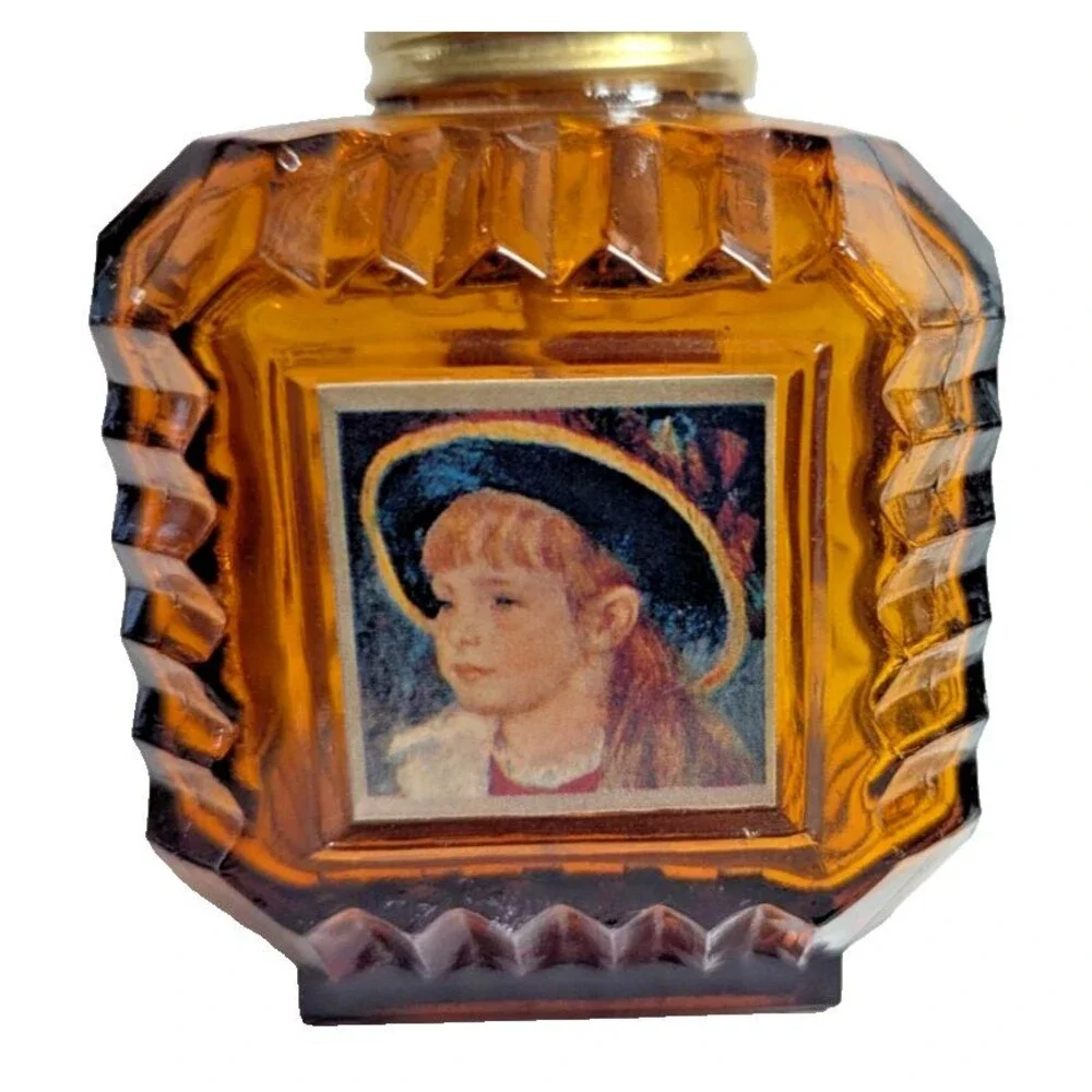 Victorian Style Amber Glass Children Portrait Wick Metal Top Holder VTG 1960s